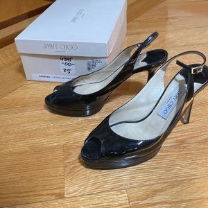 Jimmy Choo nova black patent leather open-toe heeled sandals in 8.5